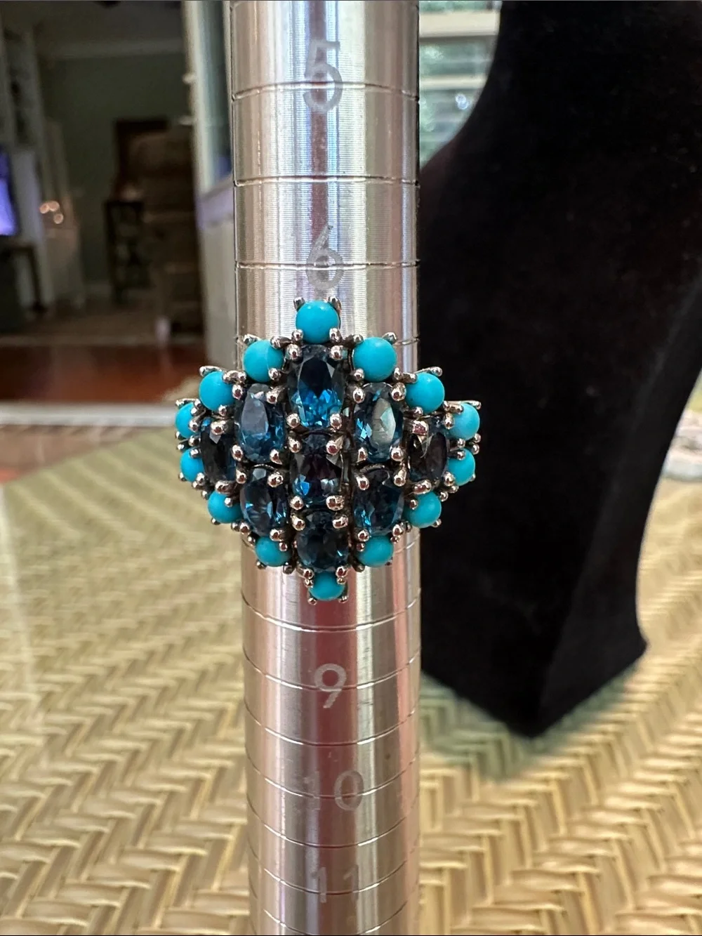 Turquoise and Blue Cluster Cocktail Ring - Women Jewelry